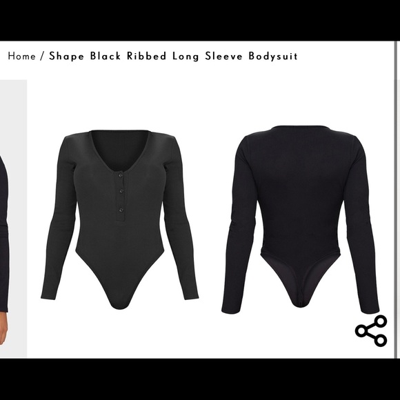Black Ribbed Long-Sleeve Shape Bodysuit - Picture 11 of 13